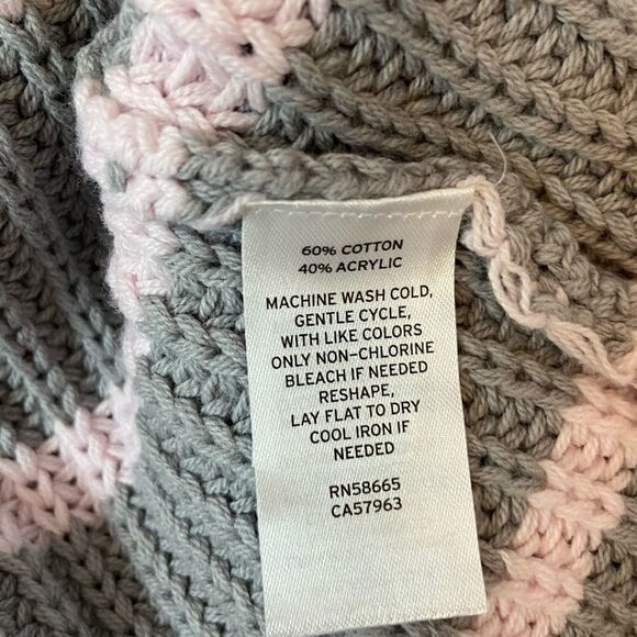 NWT CASLON Grey&Pink Striped Heavy Knit High Neck Wide Sleeve Loose Long Sweater - Picture 4 of 9